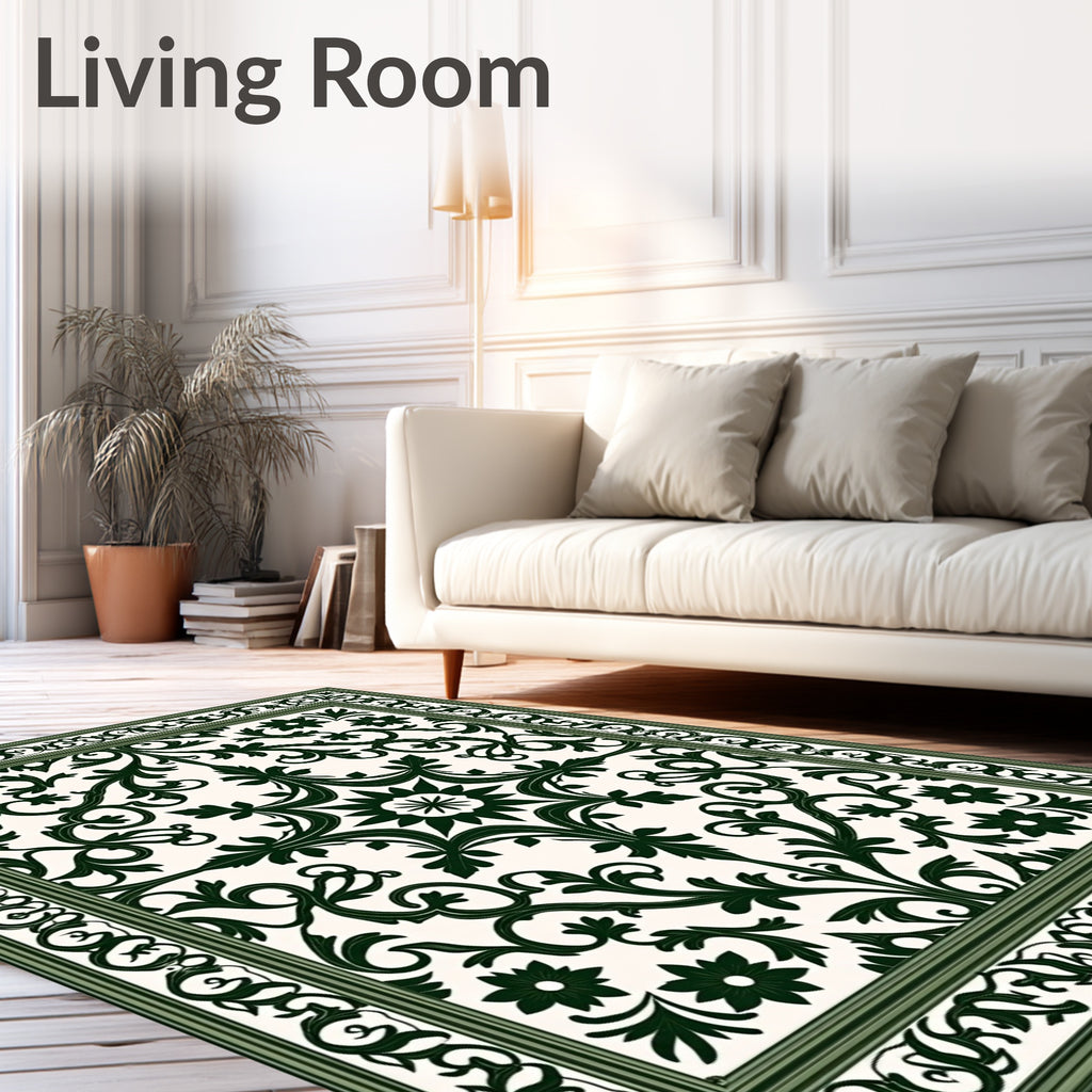 Ornate Floral Scroll Medallion Frame Rug
