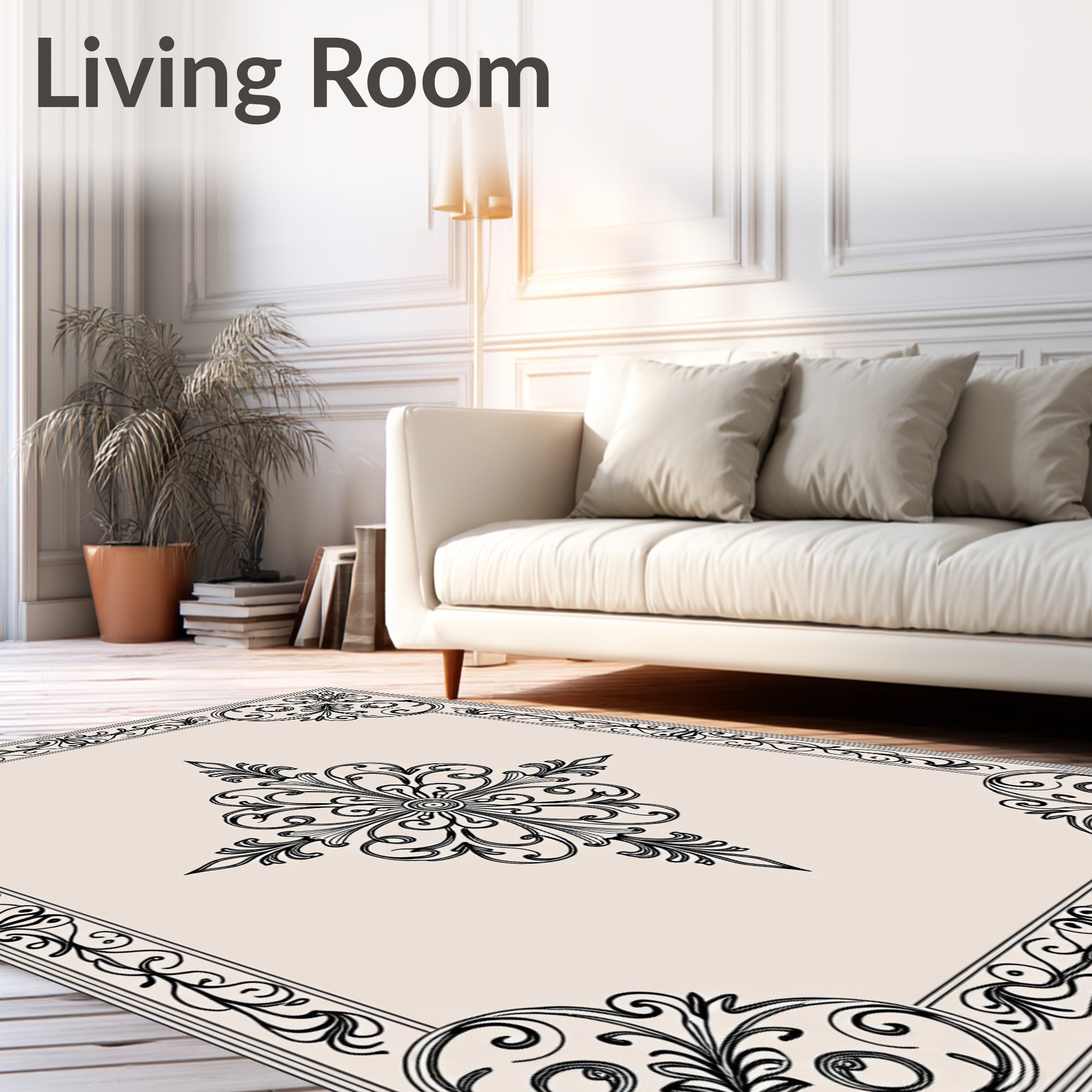 Classic Scrollwork and Floral Border Design Rug