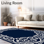 Ornate Floral Scrollwork White Border Rug