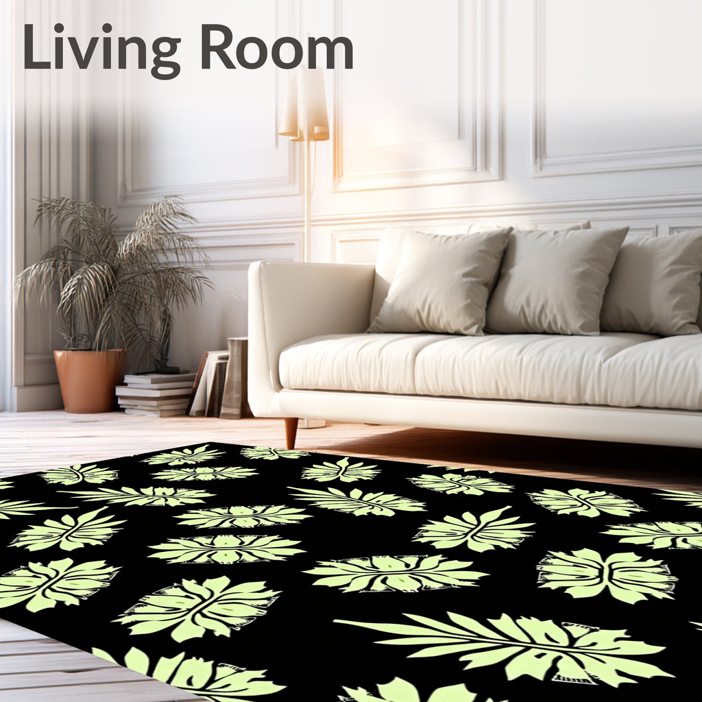 Light Green Leaf Patterned Design Rug