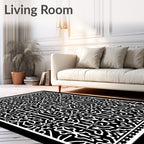 Intricate Black White Linear Pattern Rug