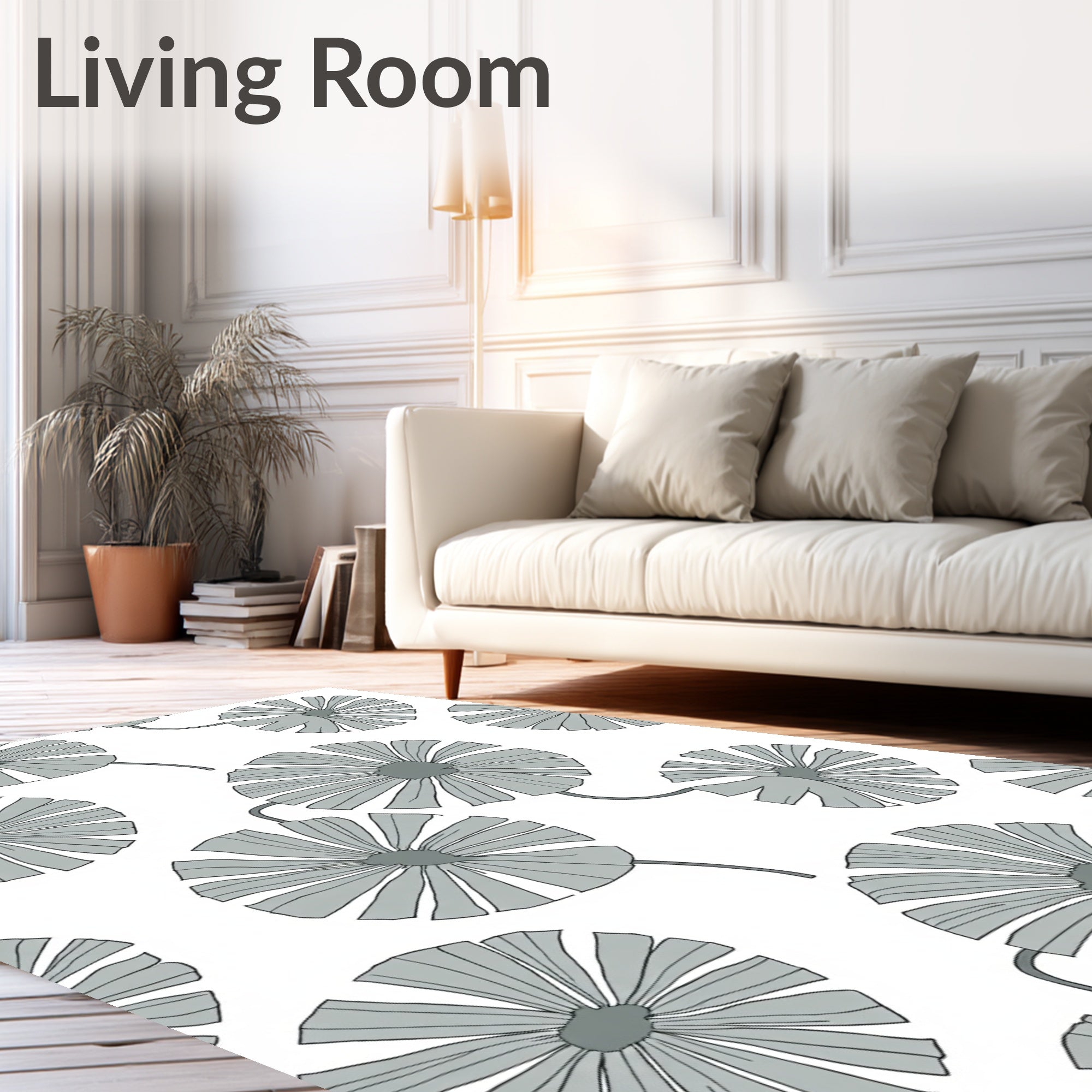 Gray Floral Sunburst Pattern Rug