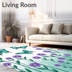 Turquoise Butterflies Purple Flowers Garden Rug