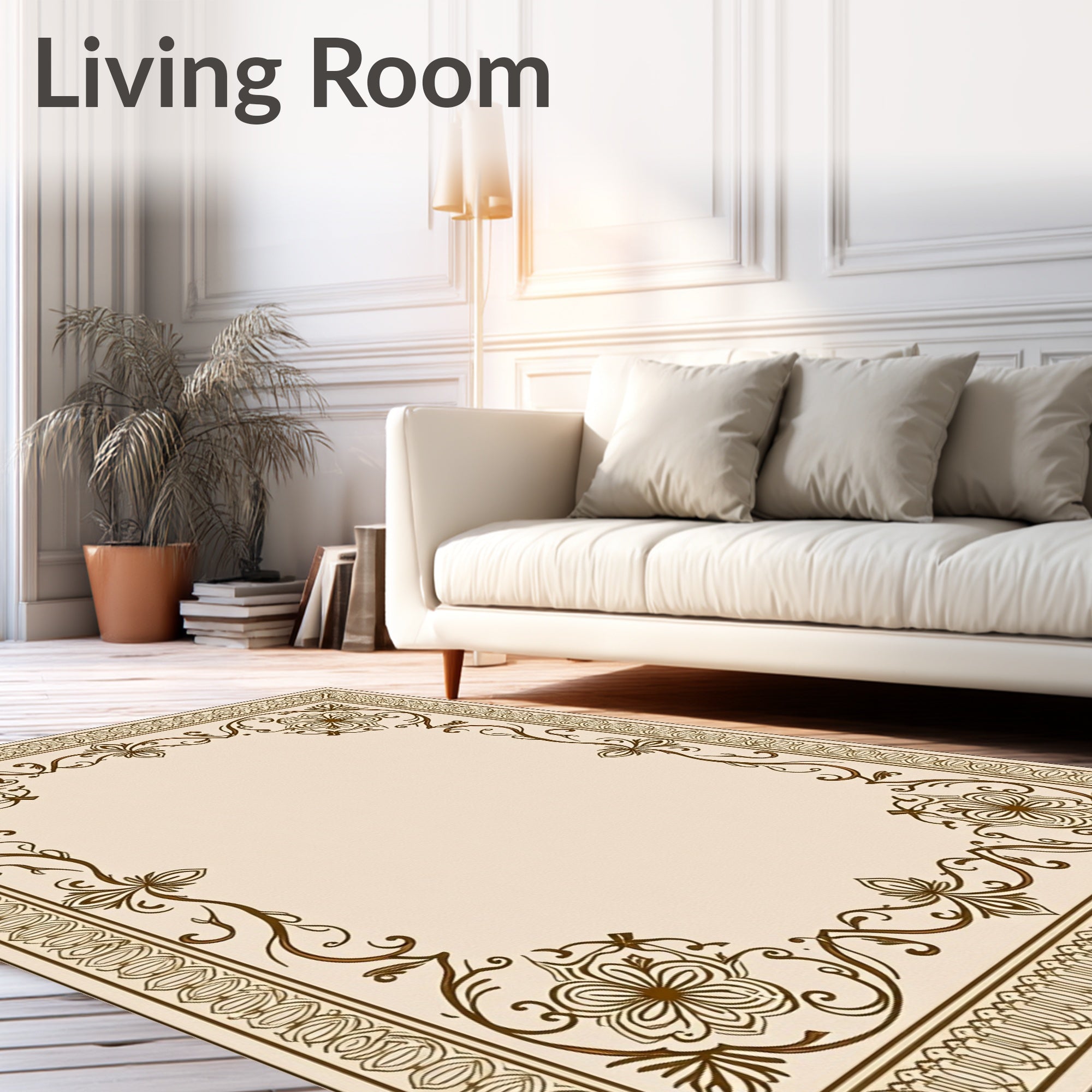 Elegant Floral Vine Border Design Rug