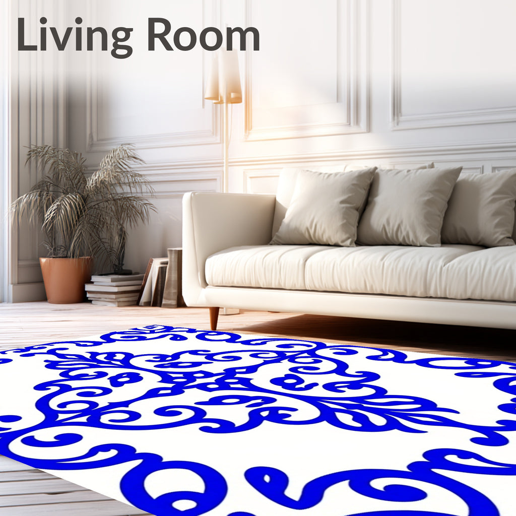 Classic Blue Scrolls Pattern Rug