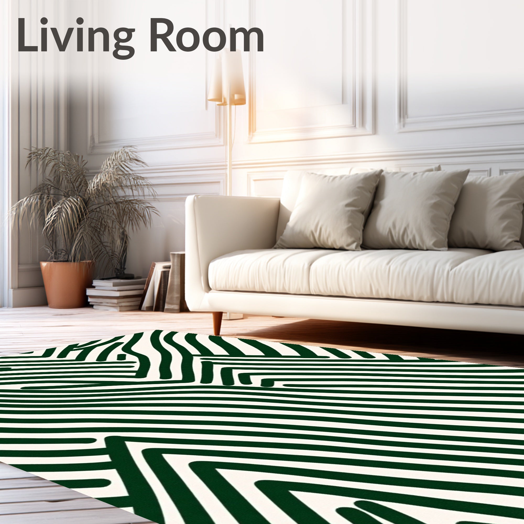 Bold Green Wavy Art Pattern Rug