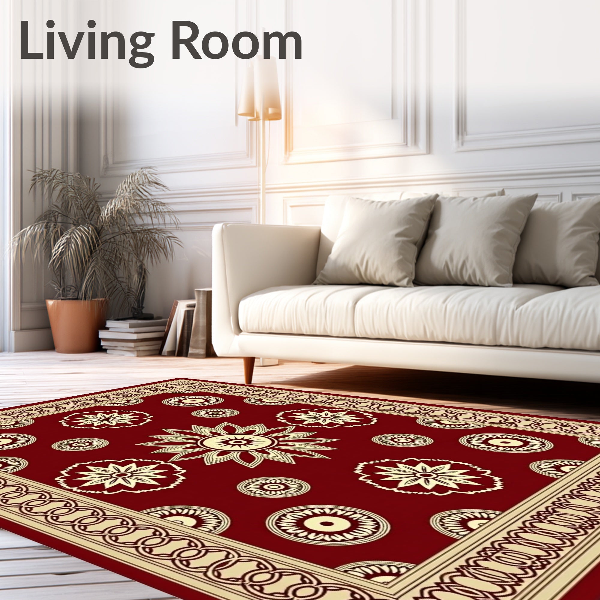 Floral Medallion Patterned Red Rug