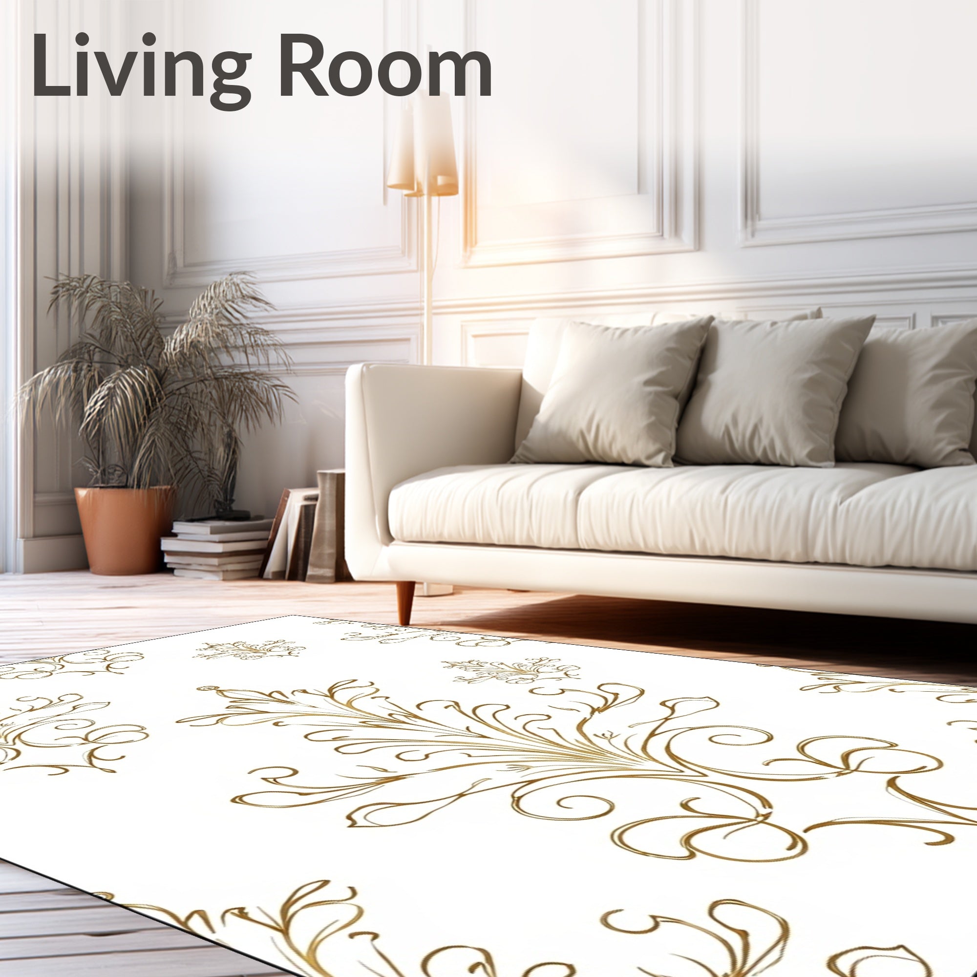 Ornate Gold Flourish Scrollwork Rug
