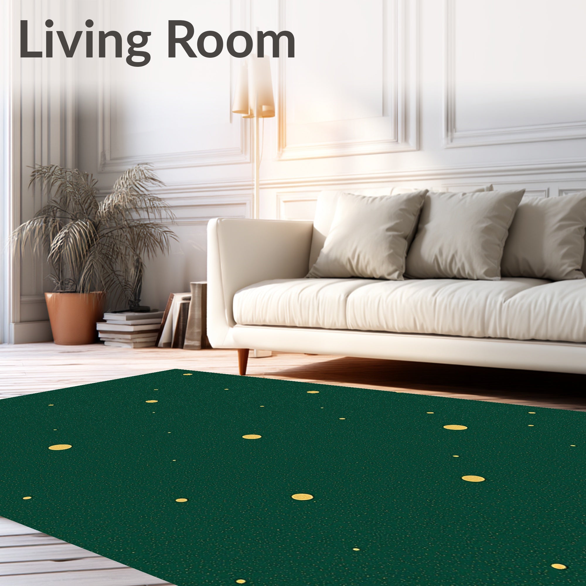 Emerald Gold Polka Dot Pattern Rug