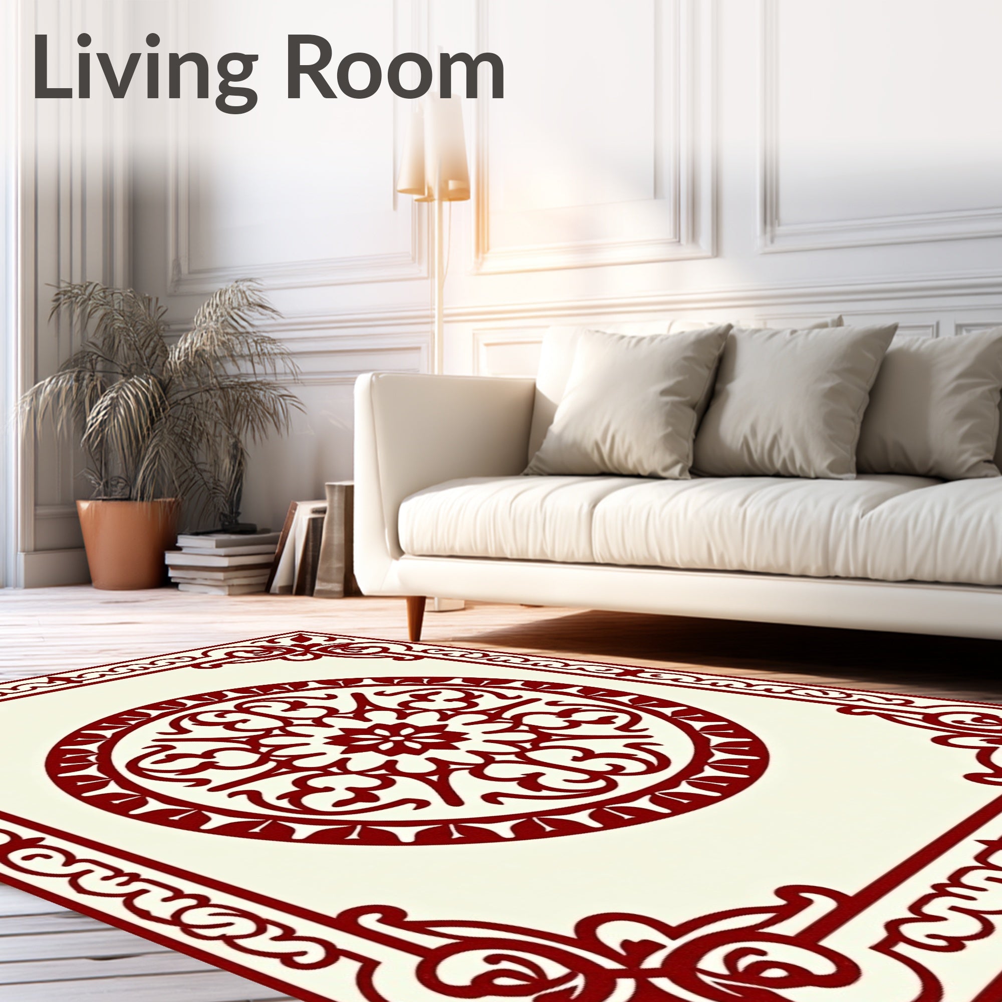 Classic Red Floral Medallion Frame Design Rug