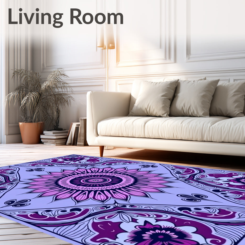 Purple Floral Mandala Medallion Pattern Rug