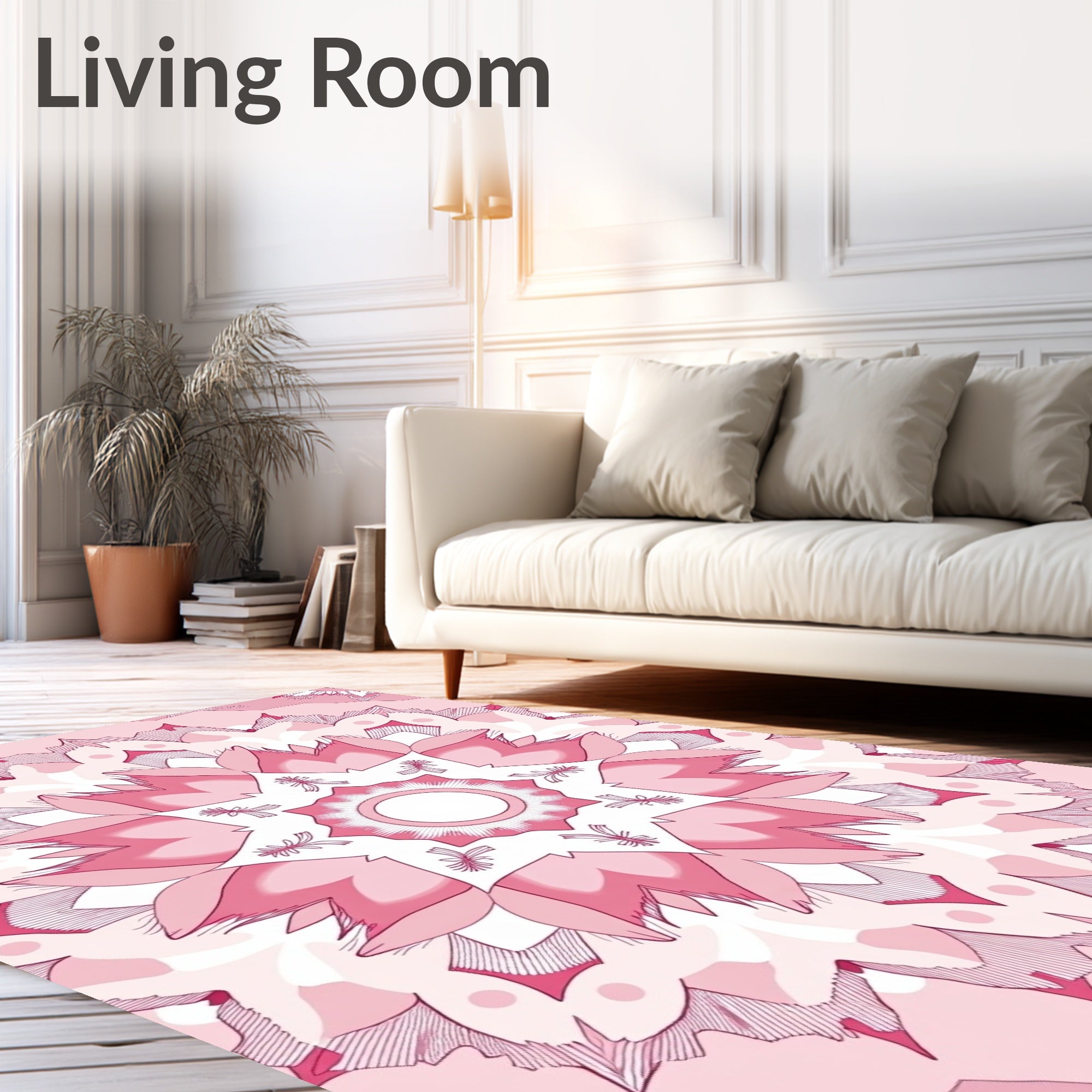 Pink Mandala Floral Radiating Pattern Rug
