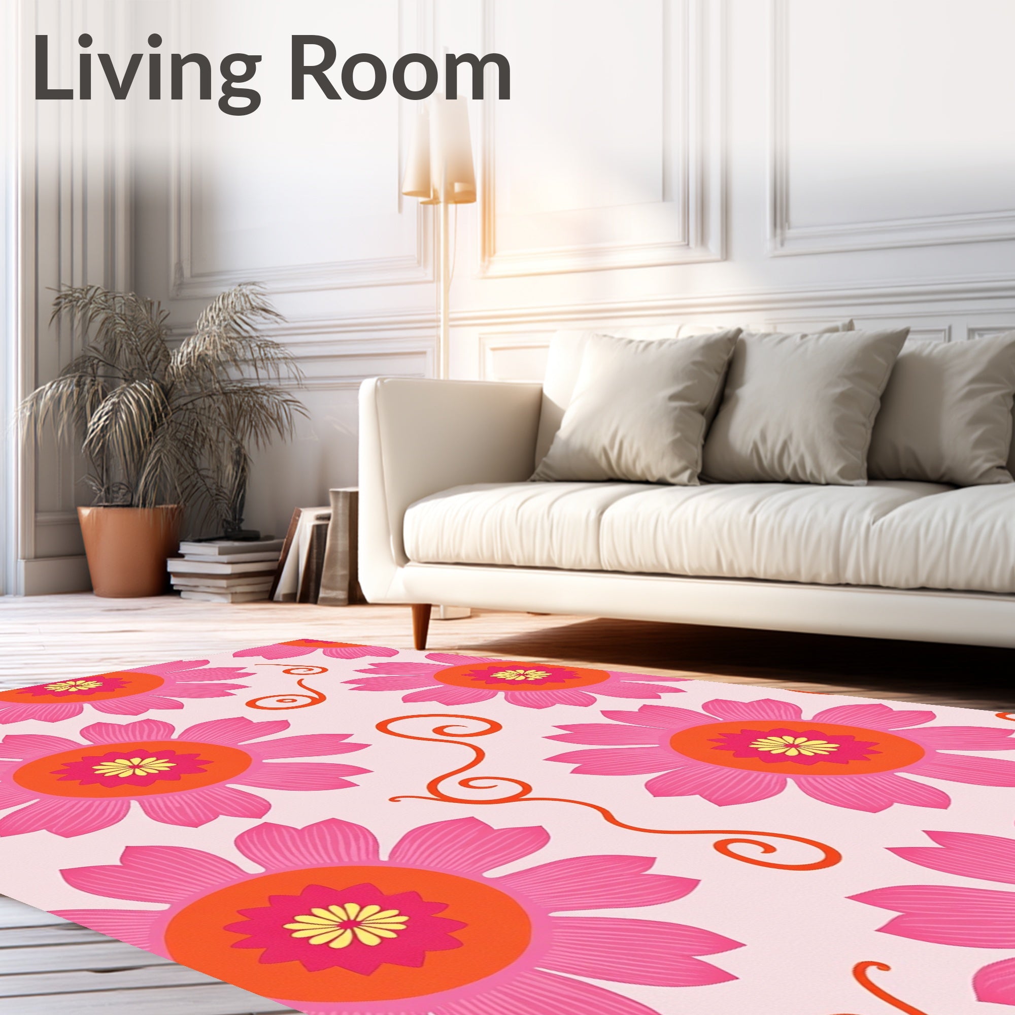 Retro Floral Swirls Pink Pattern Rug