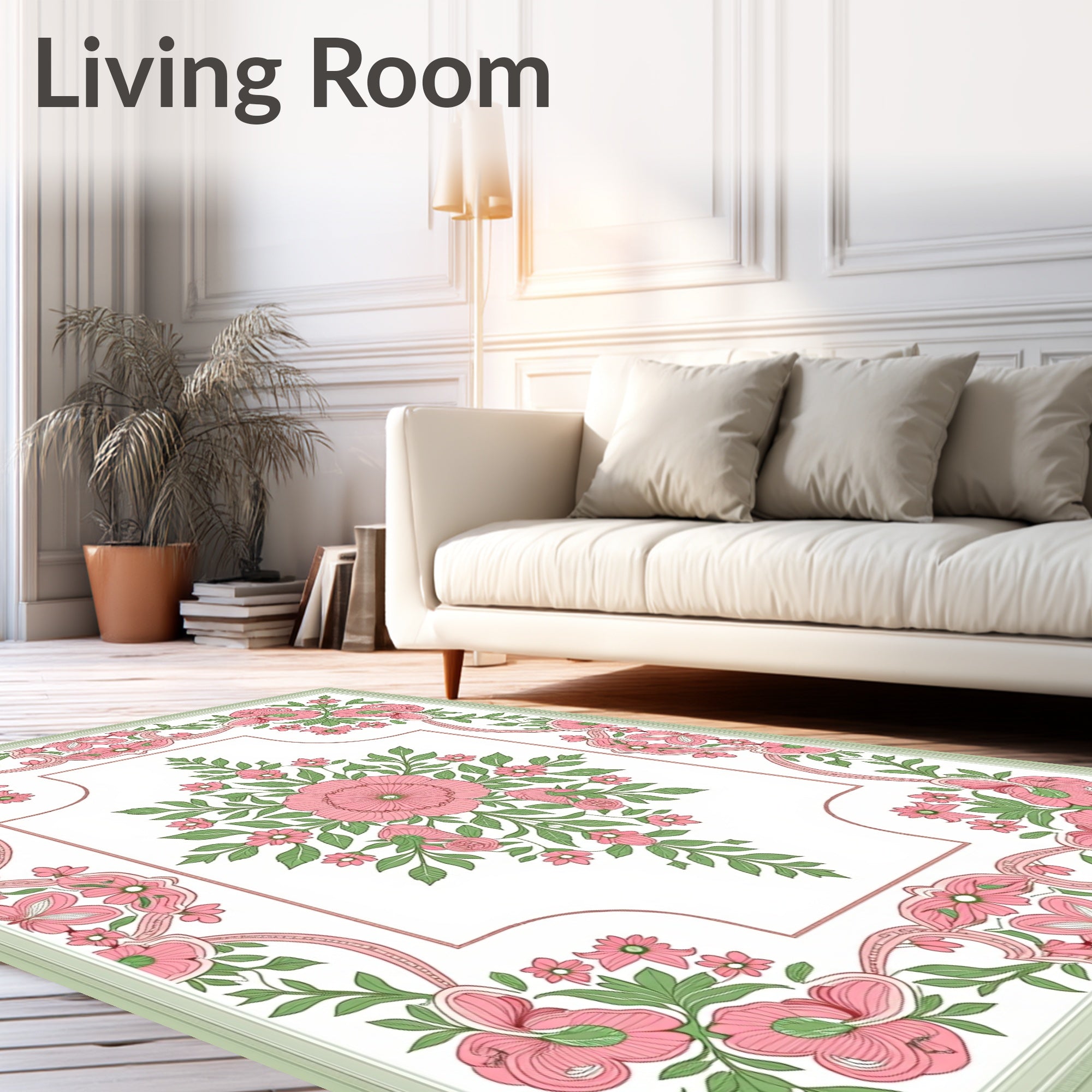 Pink Floral Garden Motif Rug