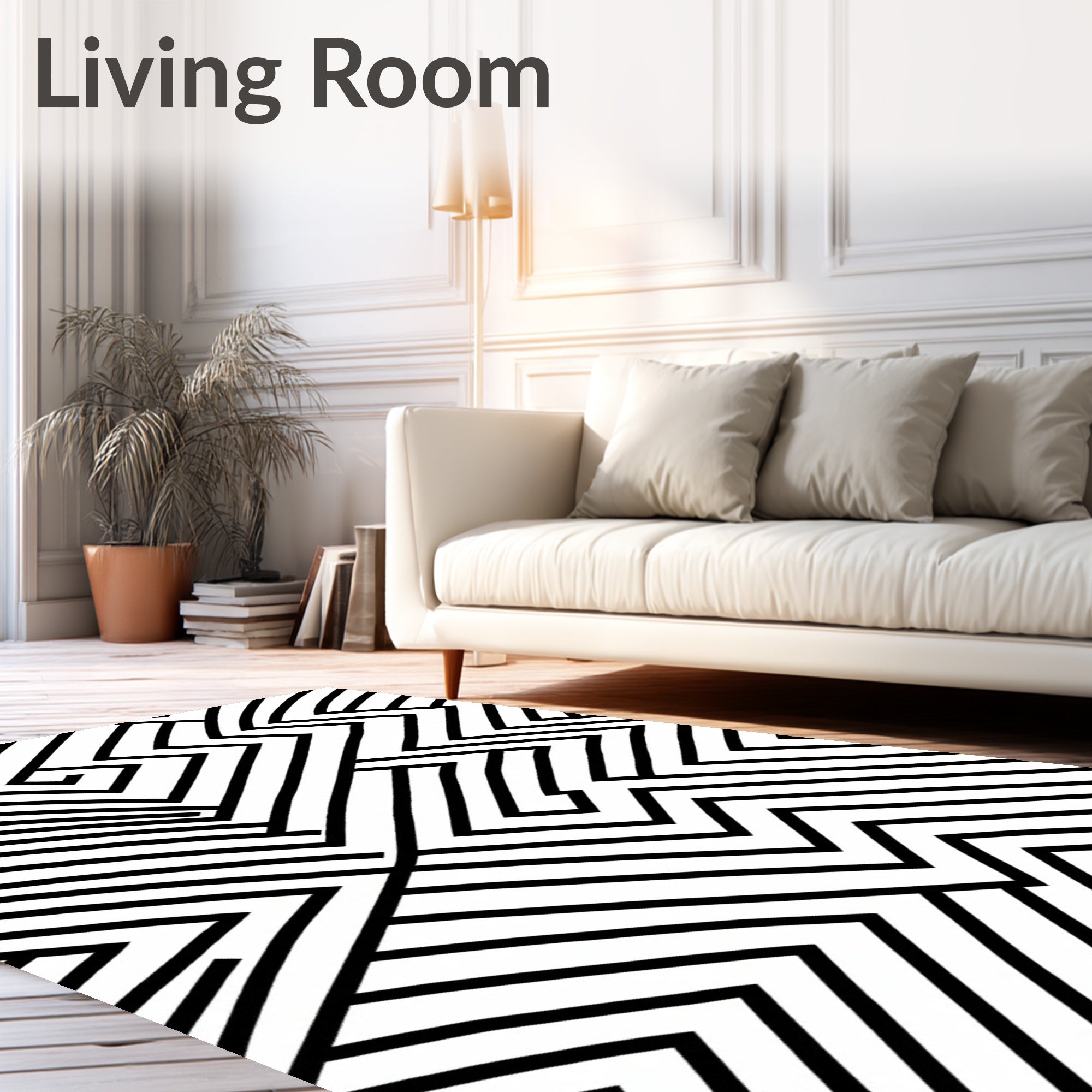 Monochromatic Geometric Maze Pattern Rug
