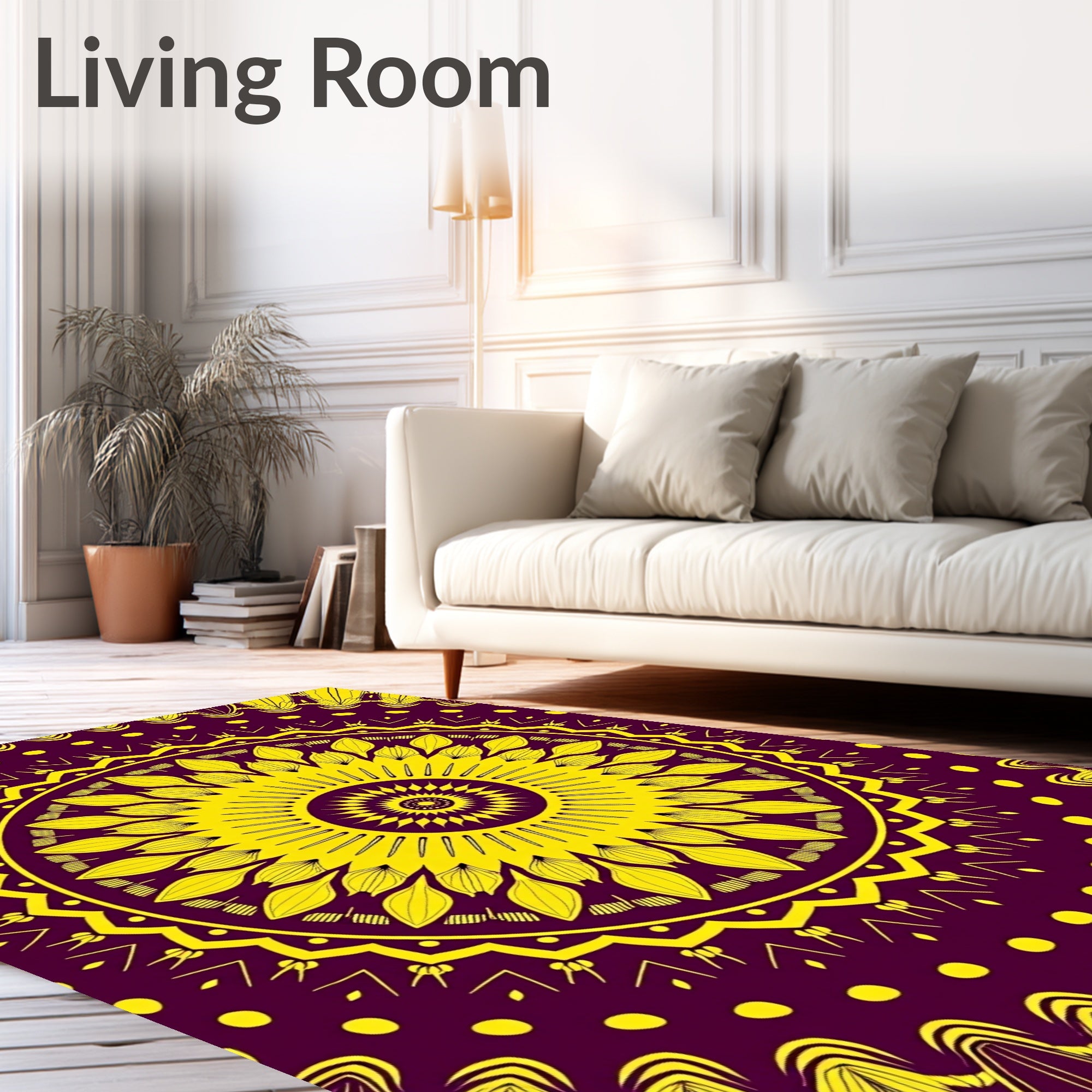 Bold Yellow Sunflower Mandala Design Rug