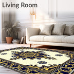 Ornate Floral Frame Blue Gold Rug