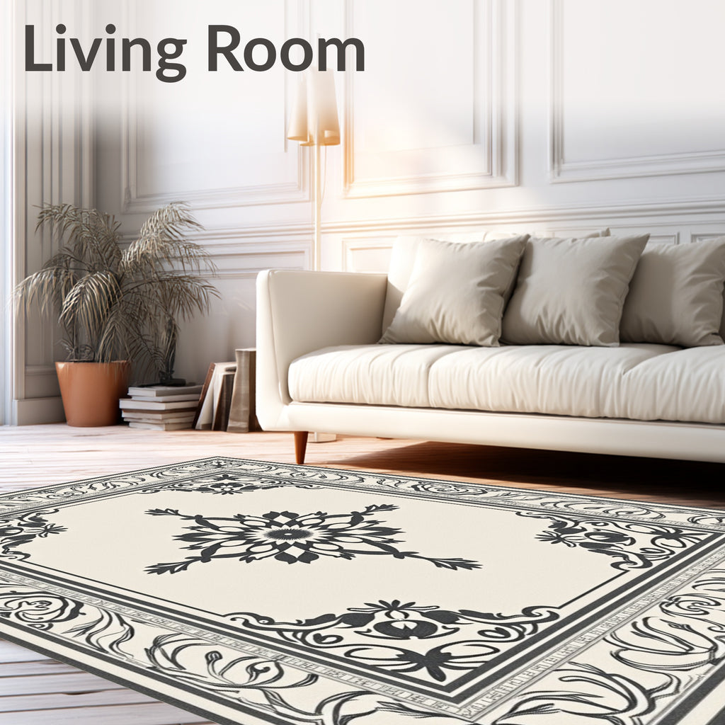Ornate Floral Scrollwork Motif Rug
