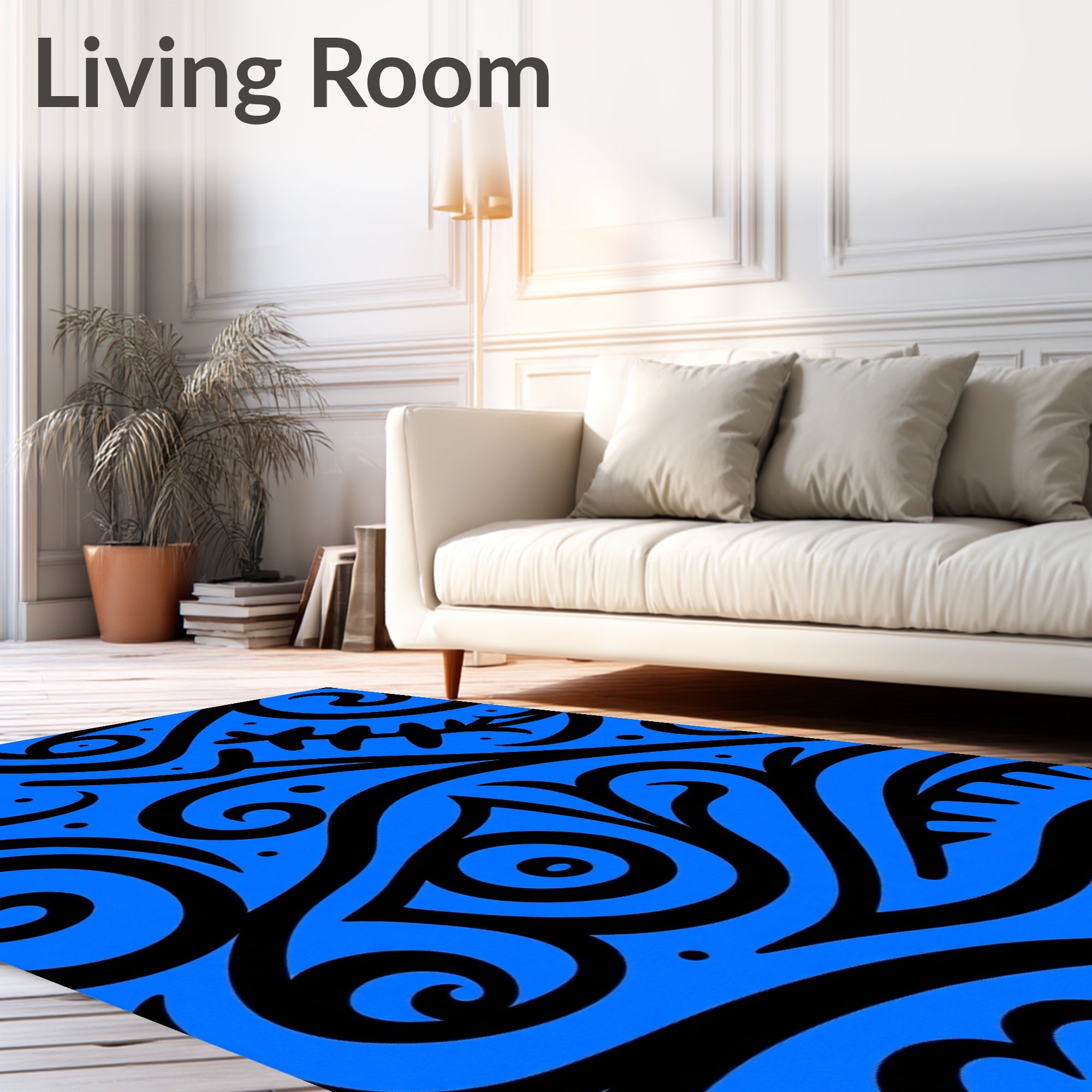 Bold Black Swirls Electric Blue Pattern Rug