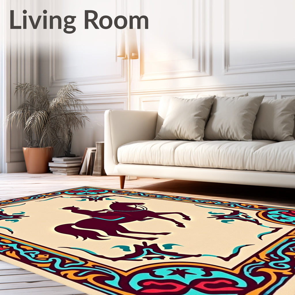 Ornate Horse Rider Pattern Rug