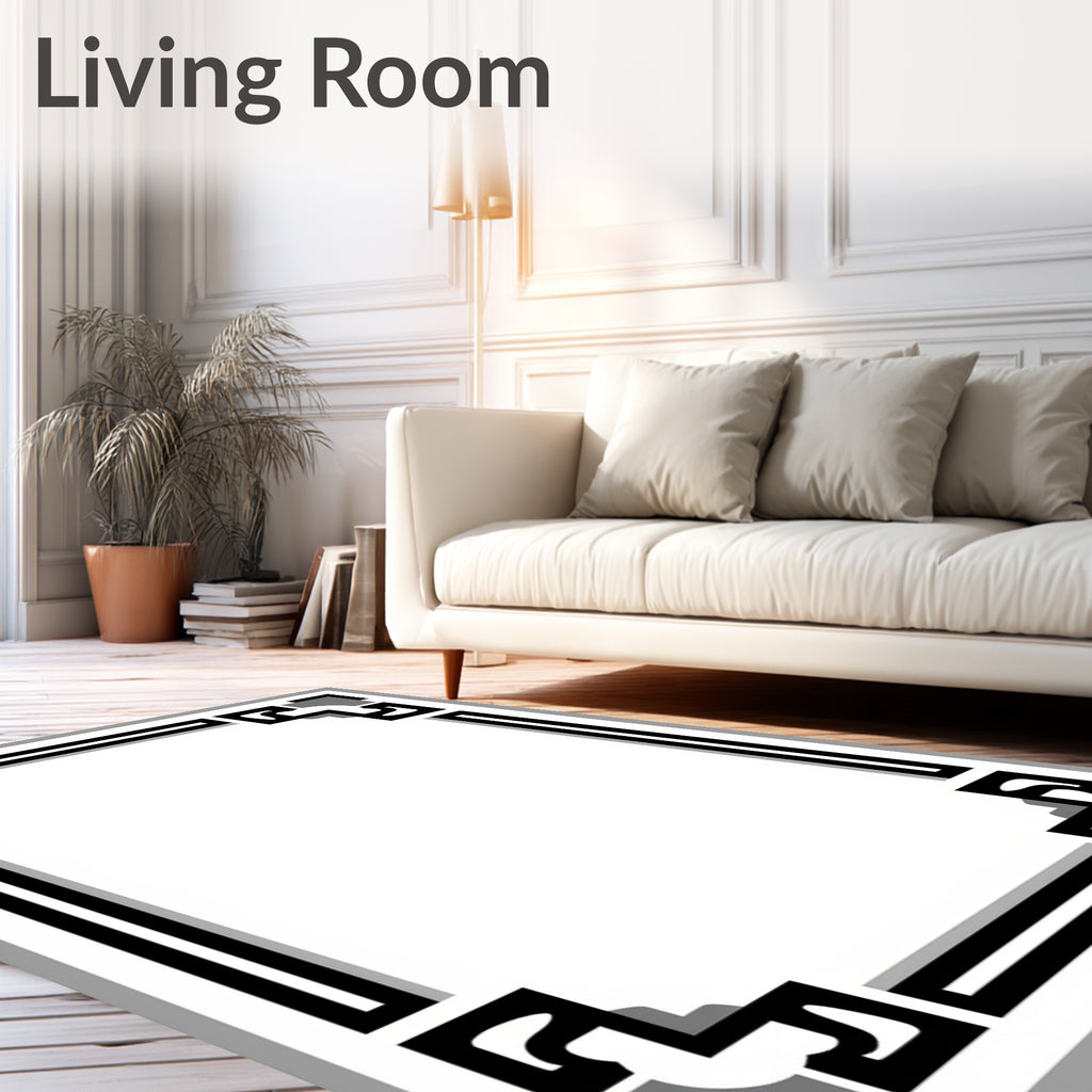 Bold Black White Geometric Framing Rug
