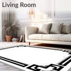 Bold Black White Geometric Framing Rug