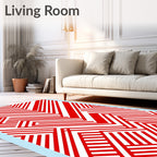 Bold Red White Geometric Stripes Rug