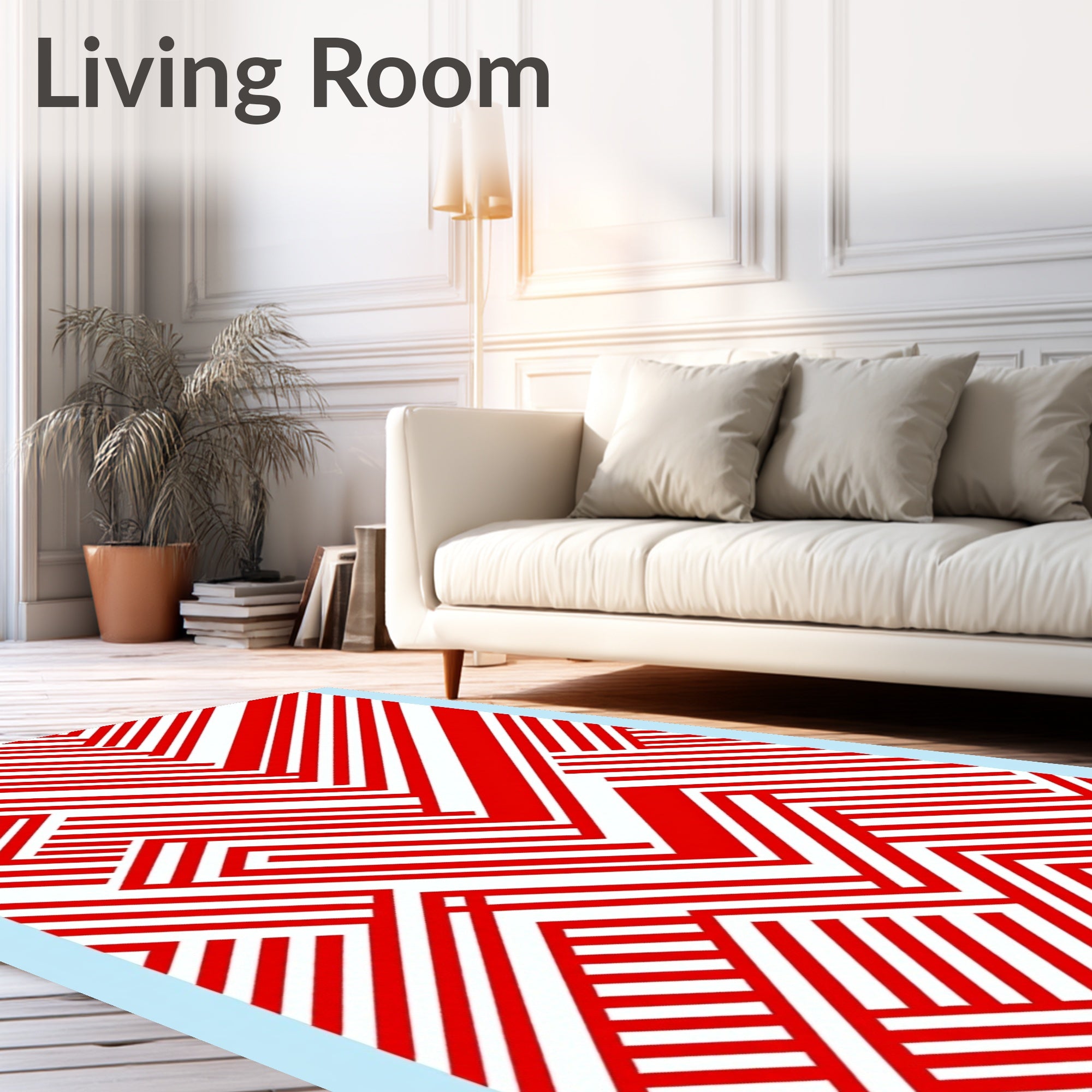 Bold Red White Geometric Stripes Rug