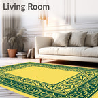 Ornate Green Floral Scroll Pattern Rug
