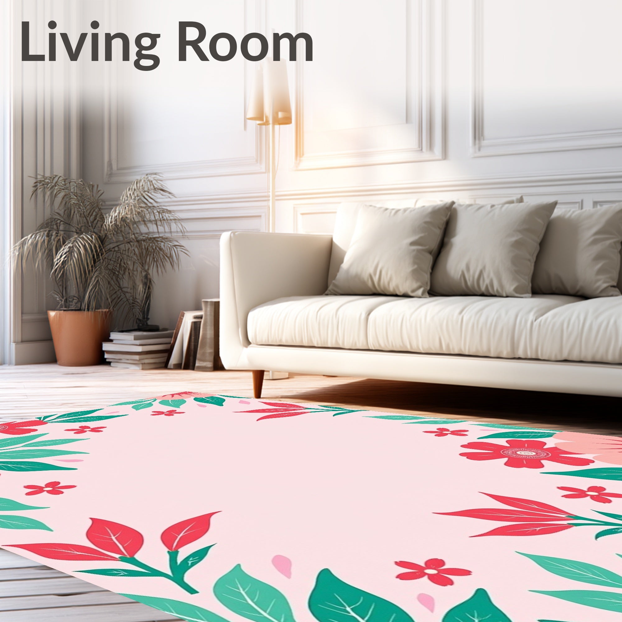 Red Pink Floral Botanical Design Rug