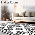 Ornate Black White Traditional Patterns Rug