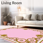 Ornate Floral Scrollwork Pink Gold Rug