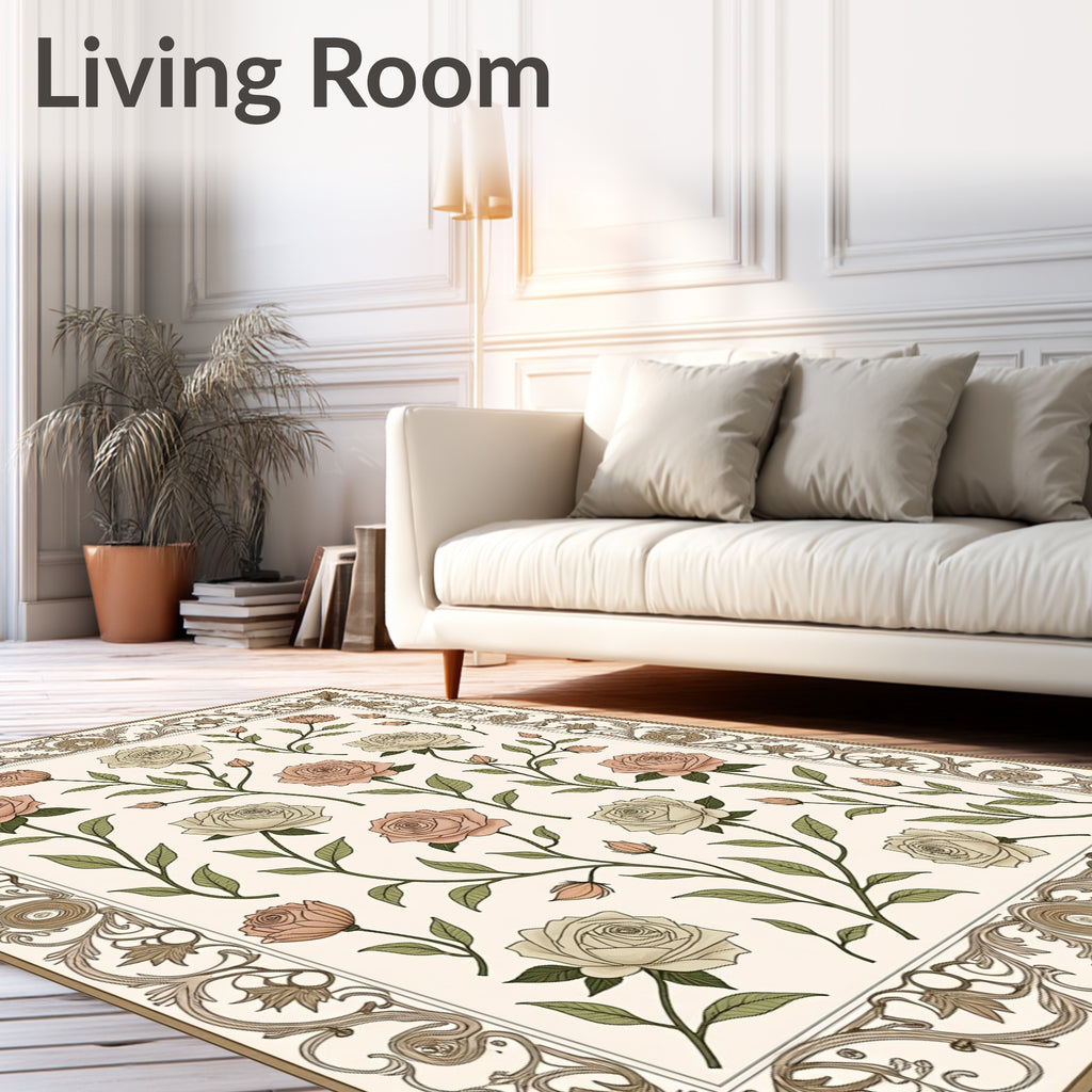 Floral Rose Vines with Ornate Border Rug