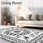 Monochromatic Floral Butterfly Mandala Design Rug