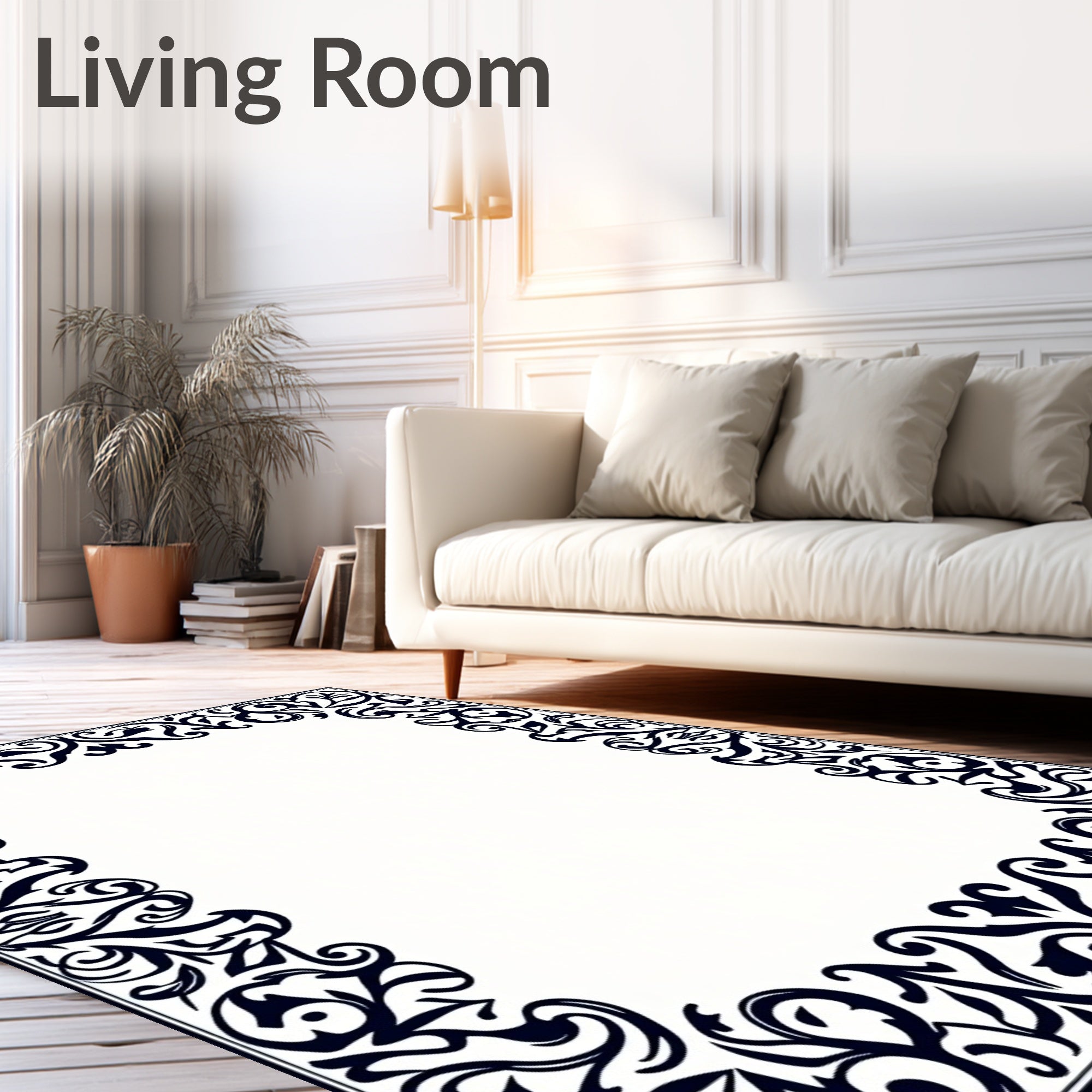 Elegant Floral Scrollwork Border Design Rug