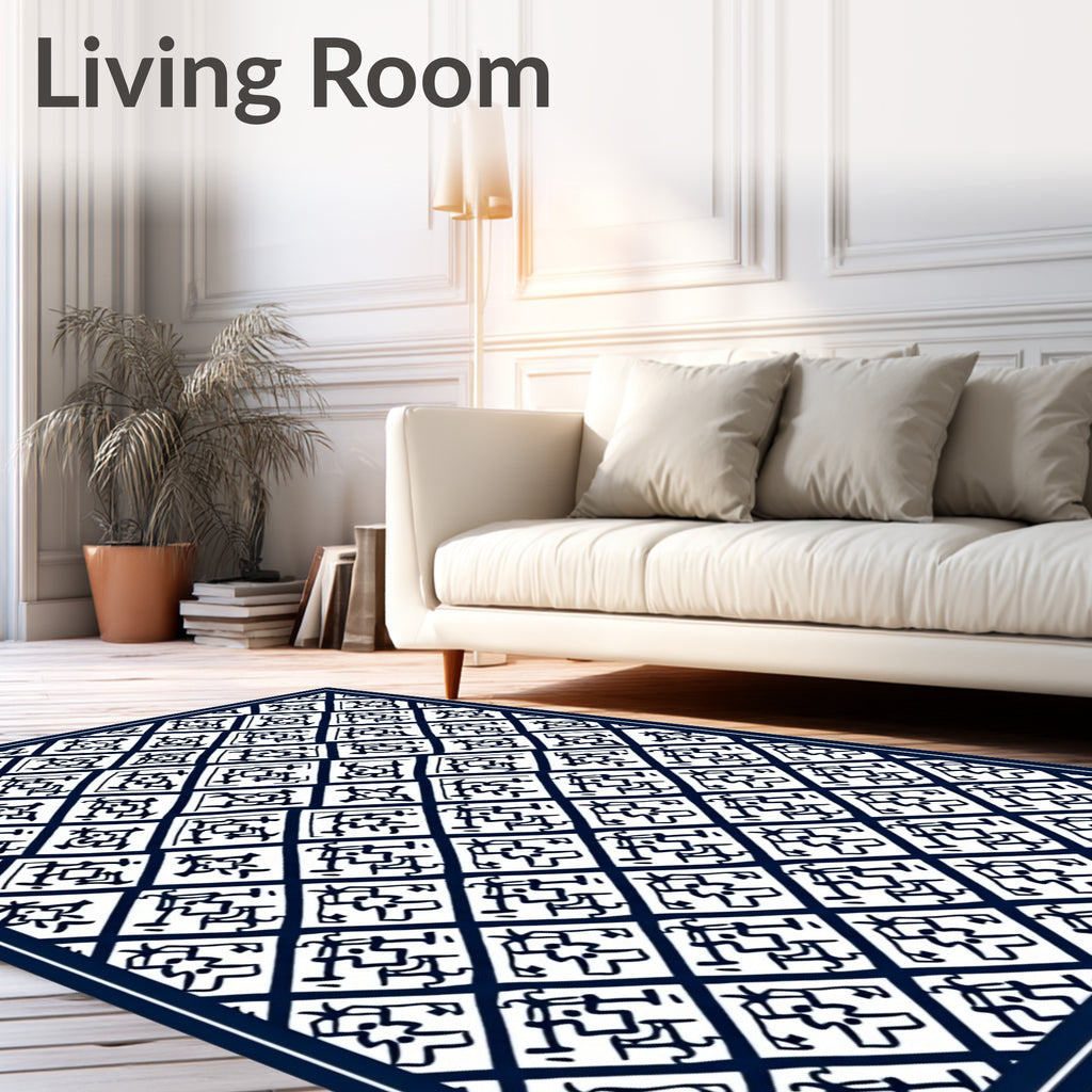 Indigo Geometric Diamond Pattern Rug