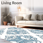 Blue Floral Scroll Damask Pattern Rug