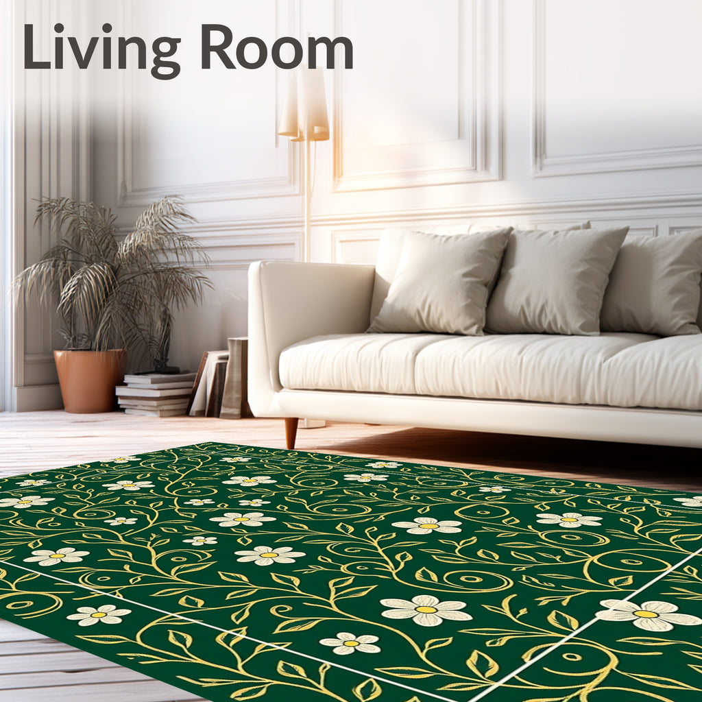 Green Floral Vine Pattern Rug