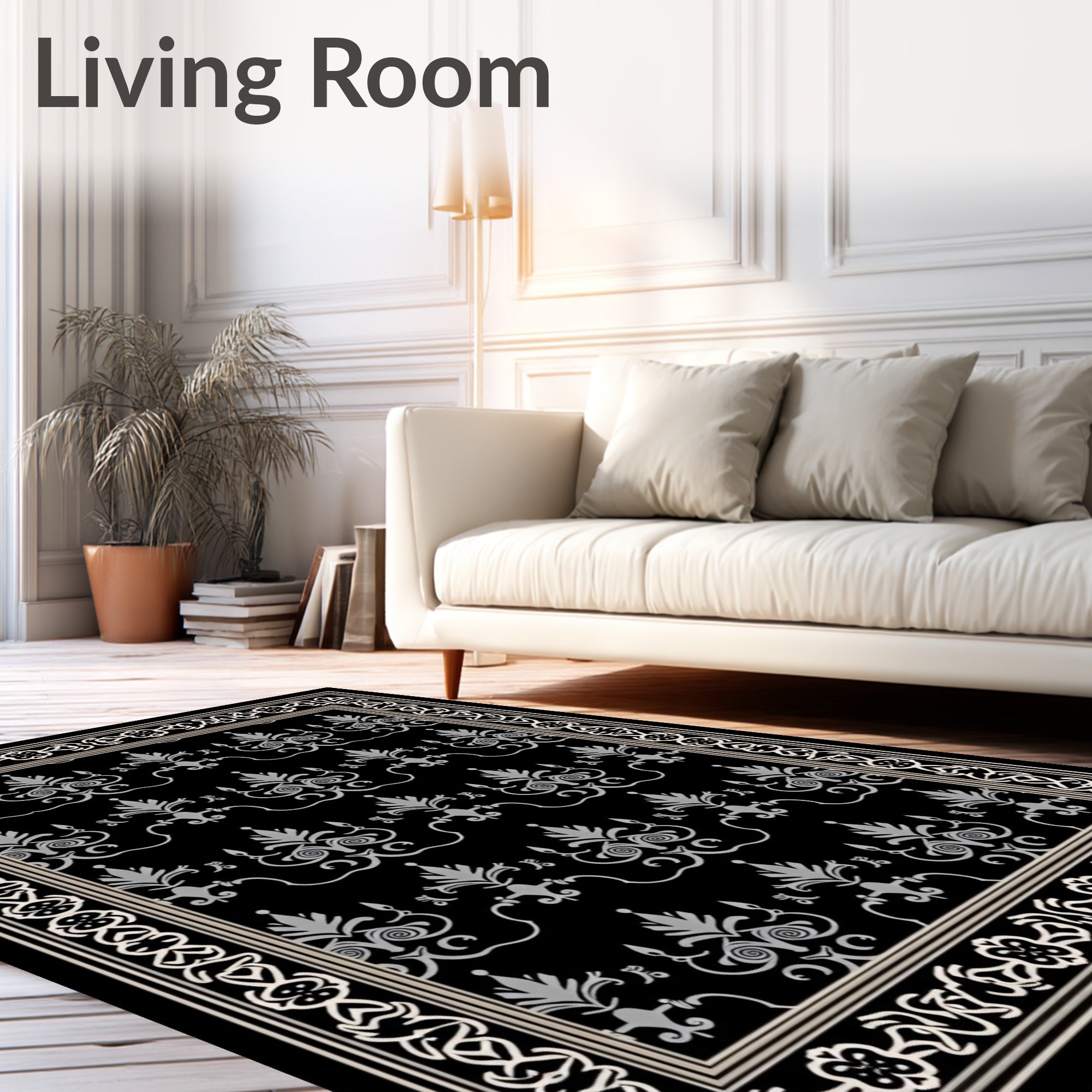 Ornate Silver Damask Pattern Design Rug