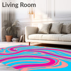 Abstract Swirls Pink Blue Waves Rug