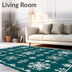 White Snowflake Bordered Teal Rug