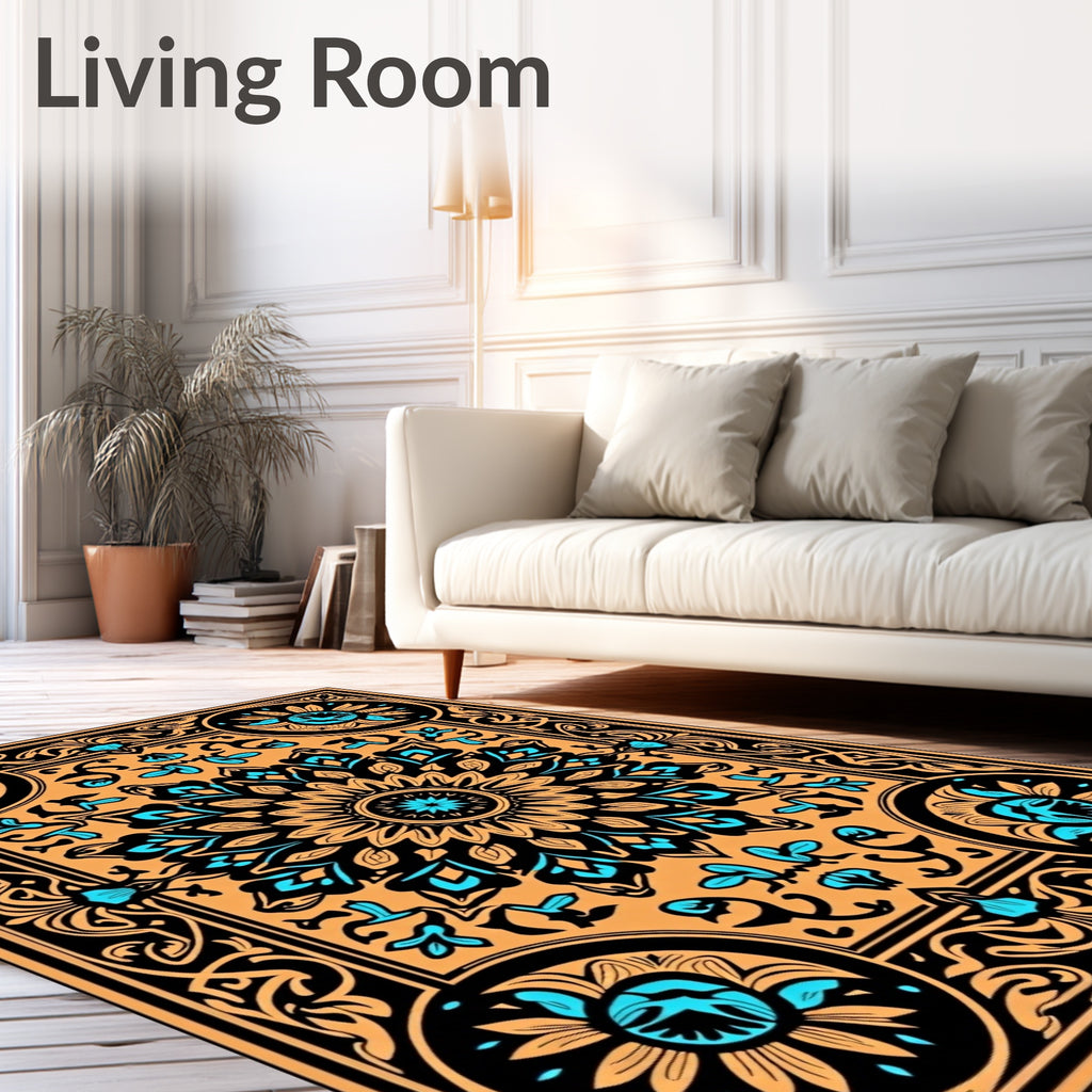 Mandala Floral Black Orange Rug