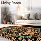 Mandala Floral Black Orange Rug
