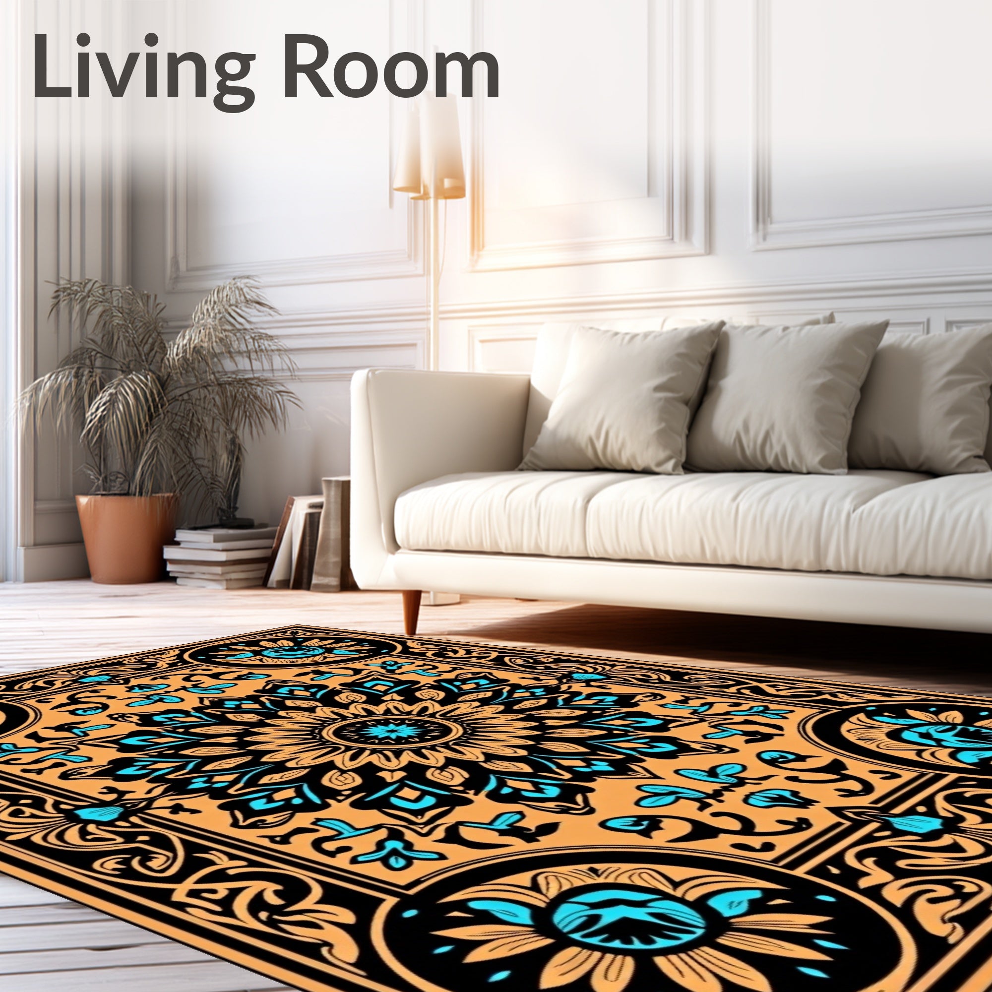 Mandala Floral Black Orange Rug