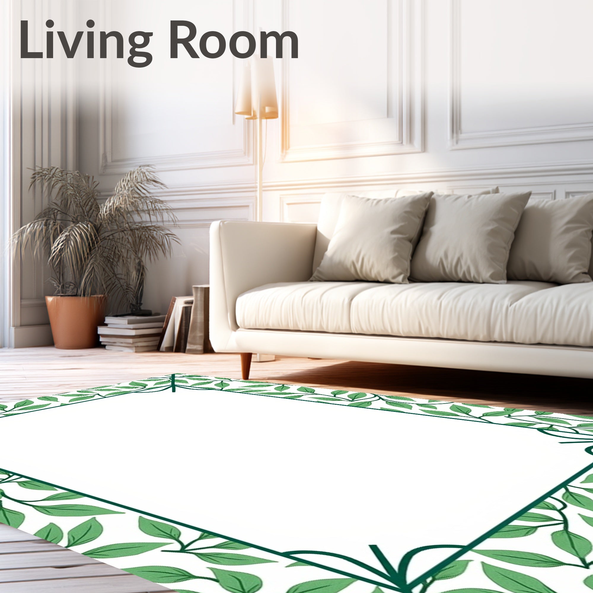 Green Leaf Vine Border Rug