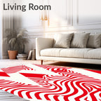 Abstract Red White Wavy Geometric Pattern Rug