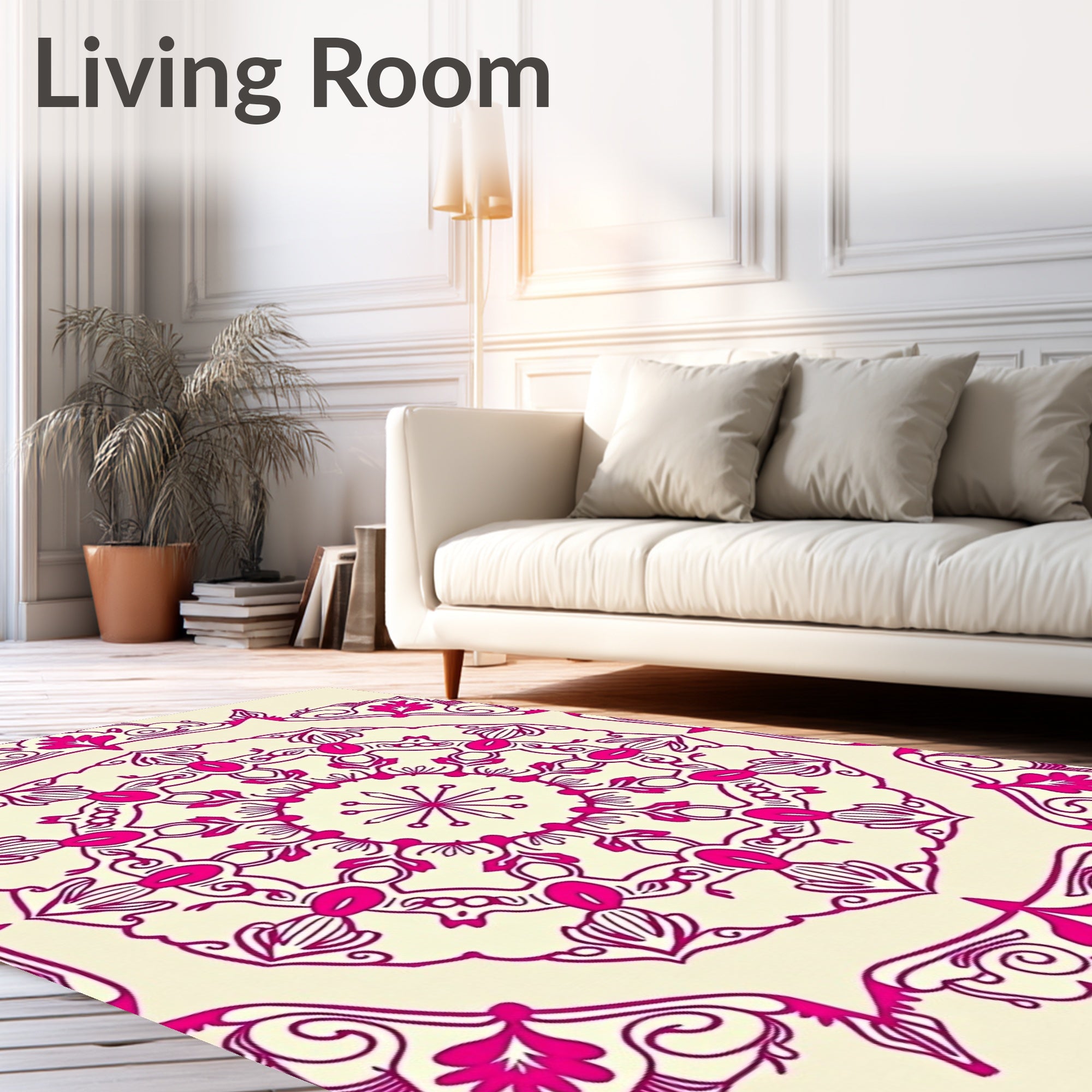 Radial Mandala Design with Pink Accents Rug