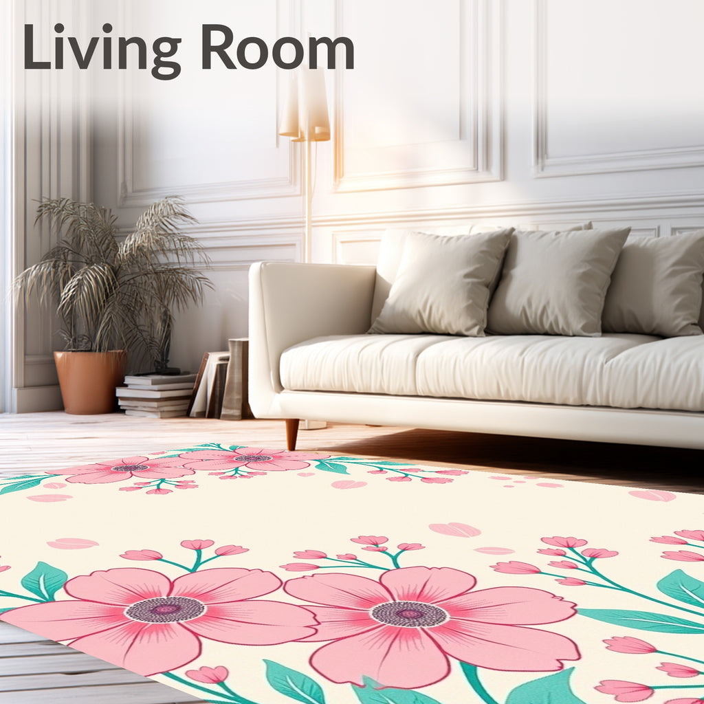 Pink Blossom Branch Floral Pattern Rug