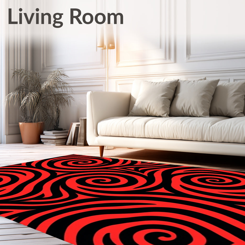 Bold Swirl Red Black Graphic Rug