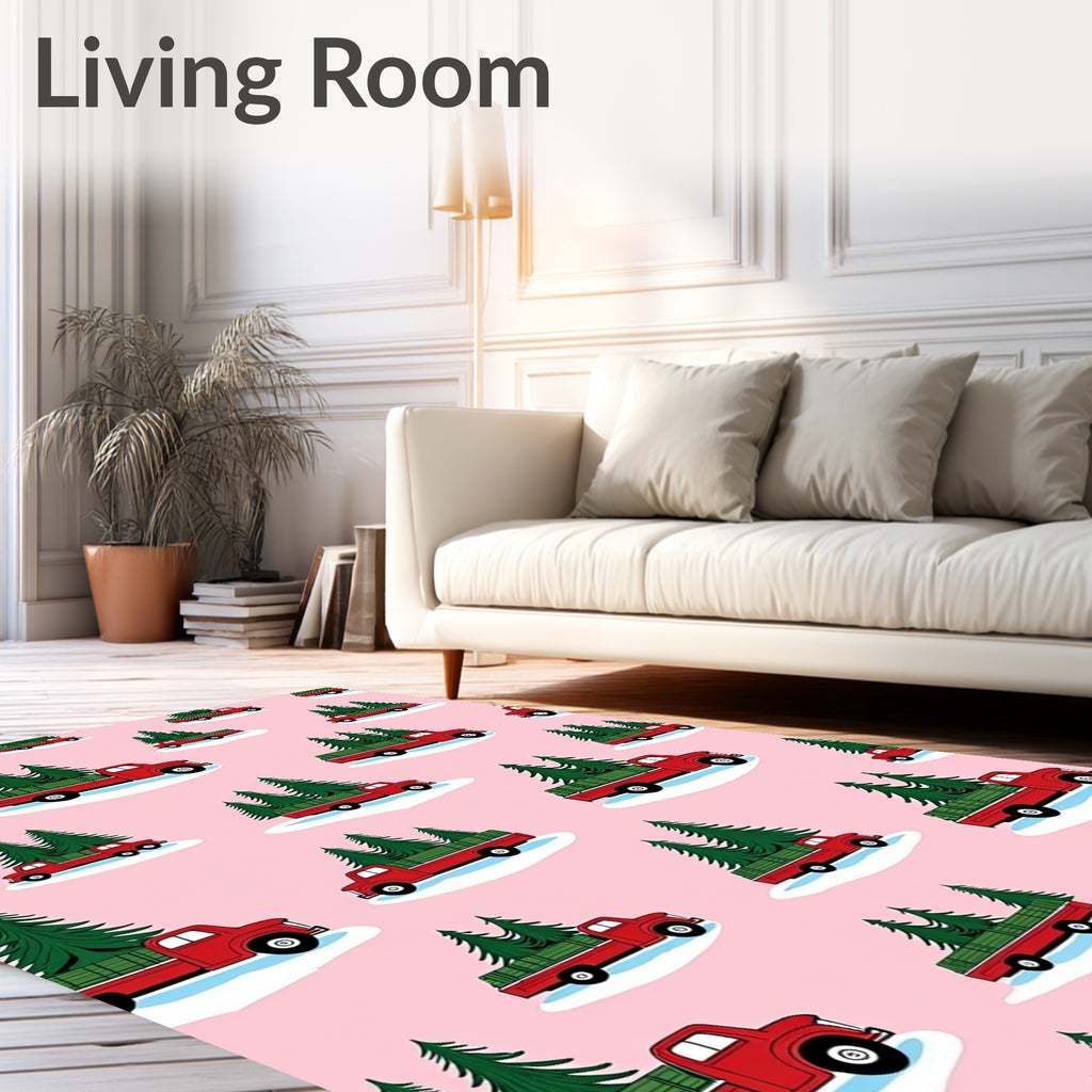 Red Trucks With Green Christmas Trees Rug